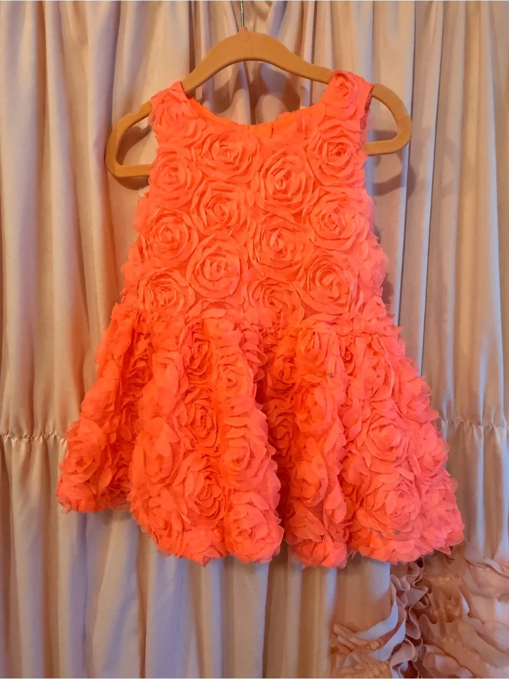 Rosette Textured Coral/ orange ish Party Dress
